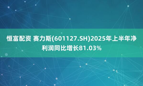恒富配资 赛力斯(601127.SH)2025年上半年净利润同比增长81.03%